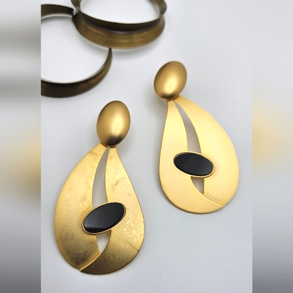 ๐ข3/$19๐ข Modernist Large Size Earrings Lot Pierced Ears Gold Brass Hoop - Picture 3 of 5